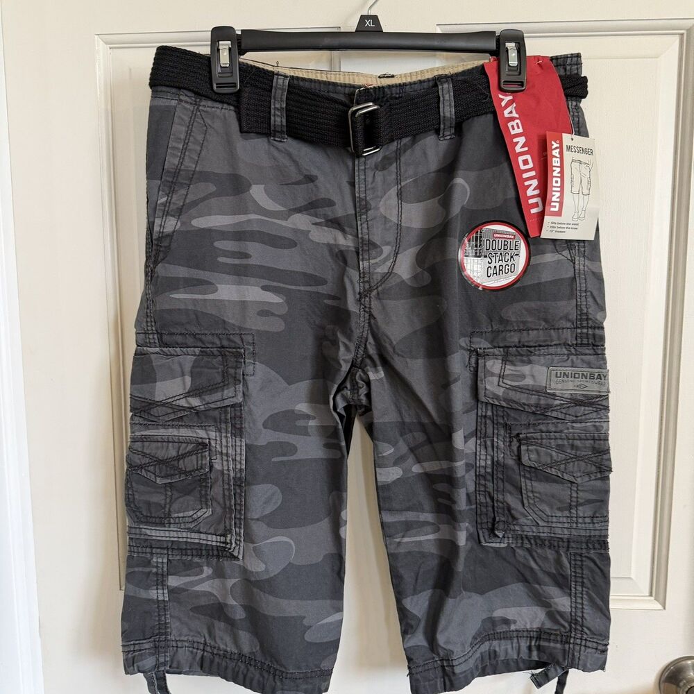 2 pairs Union Bay Men’s shorts NWT 30 Khaki and Black and Grey Camo